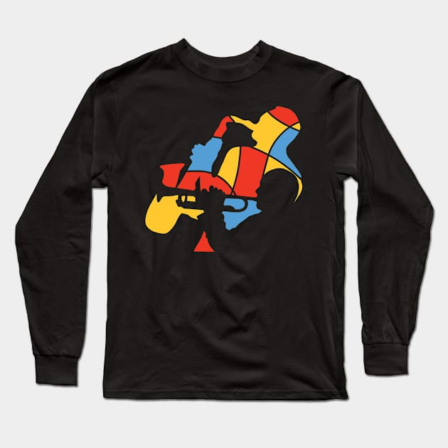 Saxophone and Trumpet Musicians Abstract Style Long Sleeve T-Shirt by jazzworldquest